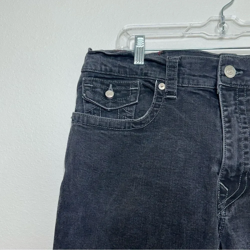 True Religion Black Denim Jeans Mens Sz 40‎ Ricky Relaxed Straight Flap Pockets